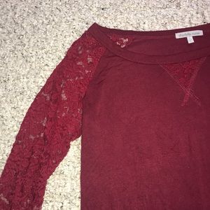 Elegant maroon lace long sleeve sleeve top